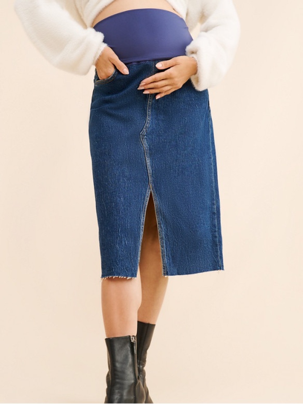 Joe’s Jeans Joplin Maternity Denim Midi Skirt NWT Size 27 Stretch Jean Skirt